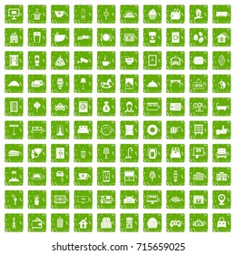 100 hotel icons set in grunge style green color isolated on white background vector illustration