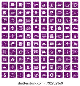 100 hotel icons set in grunge style purple color isolated on white background vector illustration