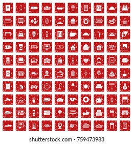 100 hotel icons set in grunge style red color isolated on white background vector illustration