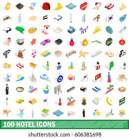 100 hotel icons set in isometric 3d style for any design vector illustration