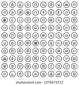 100 hotel icons set. Outline illustration of 100 hotel icons vector set isolated on white background