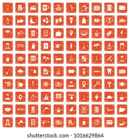 100 hotel services icons set in grunge style orange color isolated on white background vector illustration