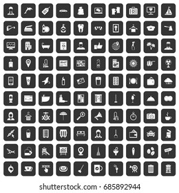 100 hotel services icons set in black color isolated vector illustration