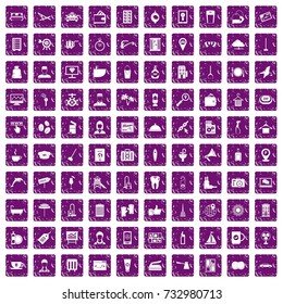 100 hotel services icons set in grunge style purple color isolated on white background vector illustration