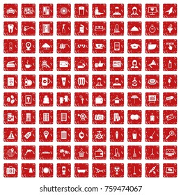 100 hotel services icons set in grunge style red color isolated on white background vector illustration