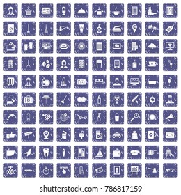 100 hotel services icons set in grunge style sapphire color isolated on white background vector illustration