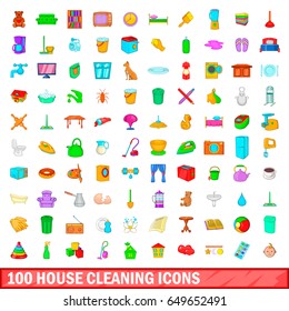 100 house cleaning icons set in cartoon style for any design vector illustration