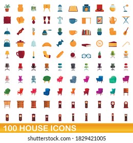 100 house icons set. Cartoon illustration of 100 house icons vector set isolated on white background
