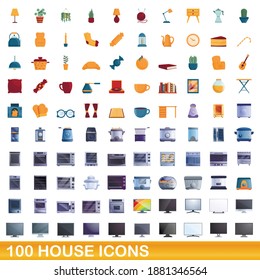 100 house icons set. Cartoon illustration of 100 house icons vector set isolated on white background