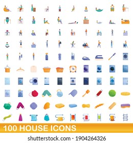 100 house icons set. Cartoon illustration of 100 house icons vector set isolated on white background
