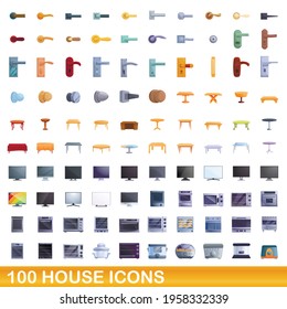 100 house icons set. Cartoon illustration of 100 house icons vector set isolated on white background