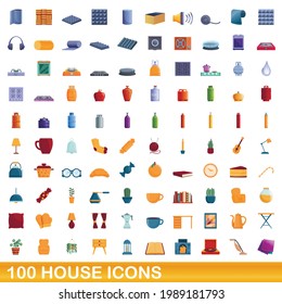 100 house icons set. Cartoon illustration of 100 house icons vector set isolated on white background