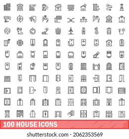 100 house icons set. Outline illustration of 100 house icons vector set isolated on white background