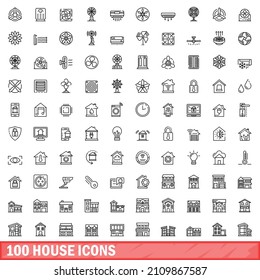 100 house icons set. Outline illustration of 100 house icons vector set isolated on white background