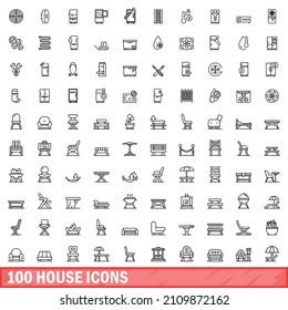 100 house icons set. Outline illustration of 100 house icons vector set isolated on white background