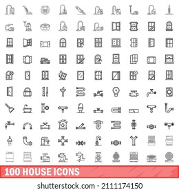 100 house icons set. Outline illustration of 100 house icons vector set isolated on white background
