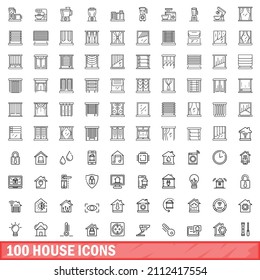 100 house icons set. Outline illustration of 100 house icons vector set isolated on white background