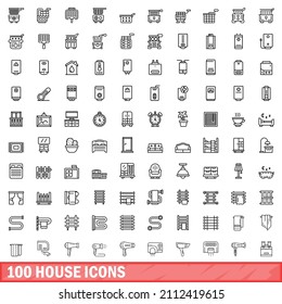 100 house icons set. Outline illustration of 100 house icons vector set isolated on white background