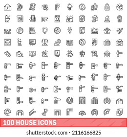 100 house icons set. Outline illustration of 100 house icons vector set isolated on white background