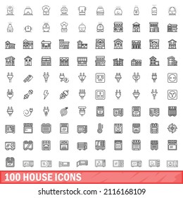 100 house icons set. Outline illustration of 100 house icons vector set isolated on white background