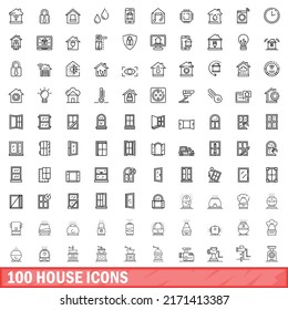 100 house icons set. Outline illustration of 100 house icons vector set isolated on white background