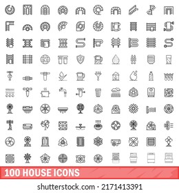 100 house icons set. Outline illustration of 100 house icons vector set isolated on white background