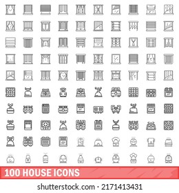 100 house icons set. Outline illustration of 100 house icons vector set isolated on white background