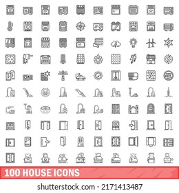 100 house icons set. Outline illustration of 100 house icons vector set isolated on white background