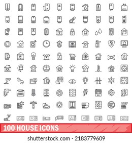 100 house icons set. Outline illustration of 100 house icons vector set isolated on white background