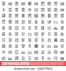 100 house icons set. Outline illustration of 100 house icons vector set isolated on white background