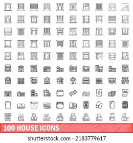 100 house icons set. Outline illustration of 100 house icons vector set isolated on white background