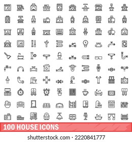 100 house icons set. Outline illustration of 100 house icons vector set isolated on white background