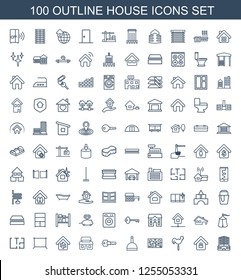 100 house icons. Trendy house icons white background. Included outline icons such as business center, lock home, weather vane, sponge, dustpan. house icon for web and mobile.