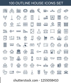 100 house icons. Trendy house icons white background. Included outline icons such as garage, court building, man in home, toilet, building, broom. house icon for web and mobile.
