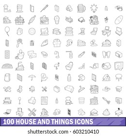100 house and things icons set in outline style for any design vector illustration