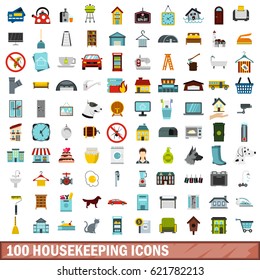100 housekeeping icons set in flat style for any design vector illustration