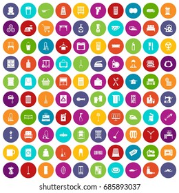 100 housework icons set in different colors circle isolated vector illustration
