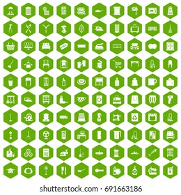 100 housework icons set in green hexagon isolated vector illustration