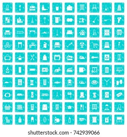 100 housework icons set in grunge style blue color isolated on white background vector illustration