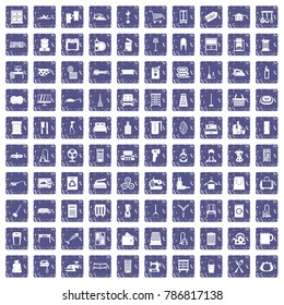 100 housework icons set in grunge style sapphire color isolated on white background vector illustration