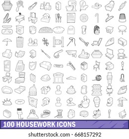 100 housework icons set in outline style for any design vector illustration