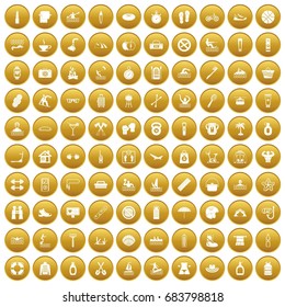 100 human health icons set gold