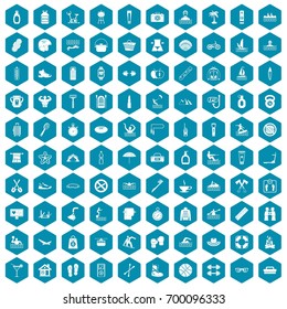 100 human health icons set in sapphirine hexagon isolated vector illustration