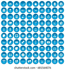 100 human  icons set in blue circle isolated on white vector illustration