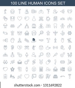 100 human icons. Trendy human icons white background. Included line icons such as tie, eyelashes, group, dollar, sperm, teacher, heart, crawling baby. human icon for web and mobile.