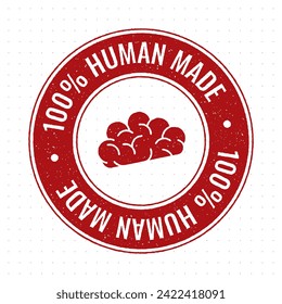 100% human made content, created by human stamp, label with distress or grunge effect, vector illustration. Artist vs artificial intelligence concept, no AI used guarantee