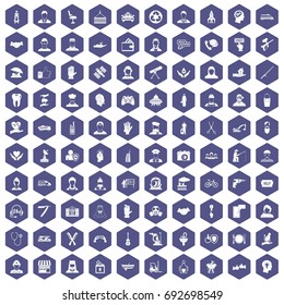 100 human resources icons set in purple hexagon isolated vector illustration