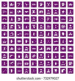 100 human resources icons set in grunge style purple color isolated on white background vector illustration