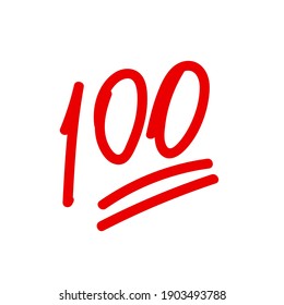 100 hundred emoticon vector hand drawn icon. 100 score sticker