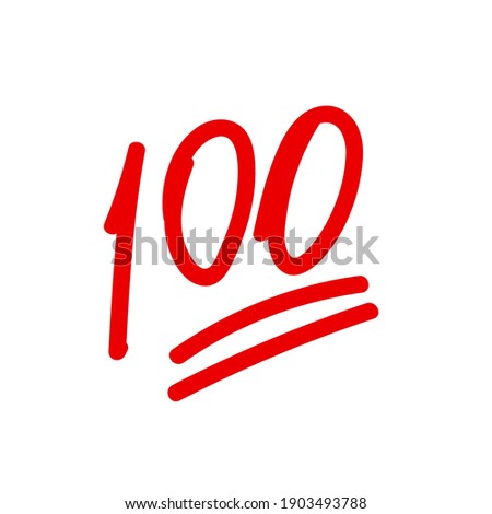 100 hundred emoticon vector hand drawn icon. 100 score sticker